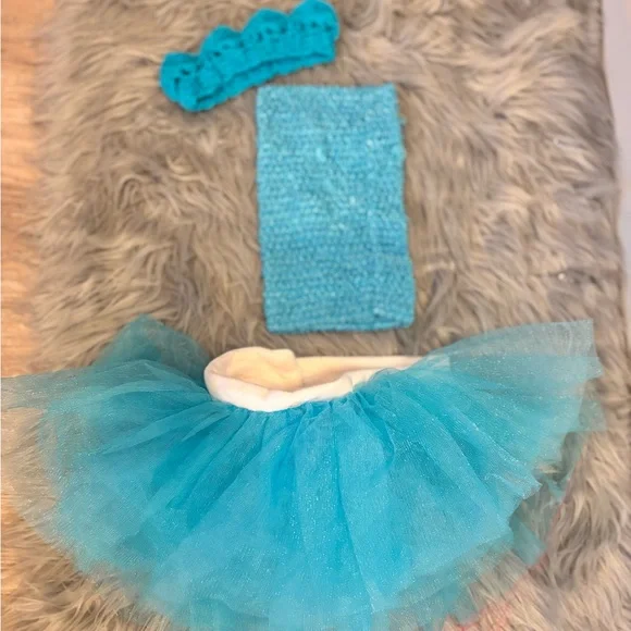Turquoise Thick Tutu Set with Headband  and Top photo prop NB - Picture 2 of 8